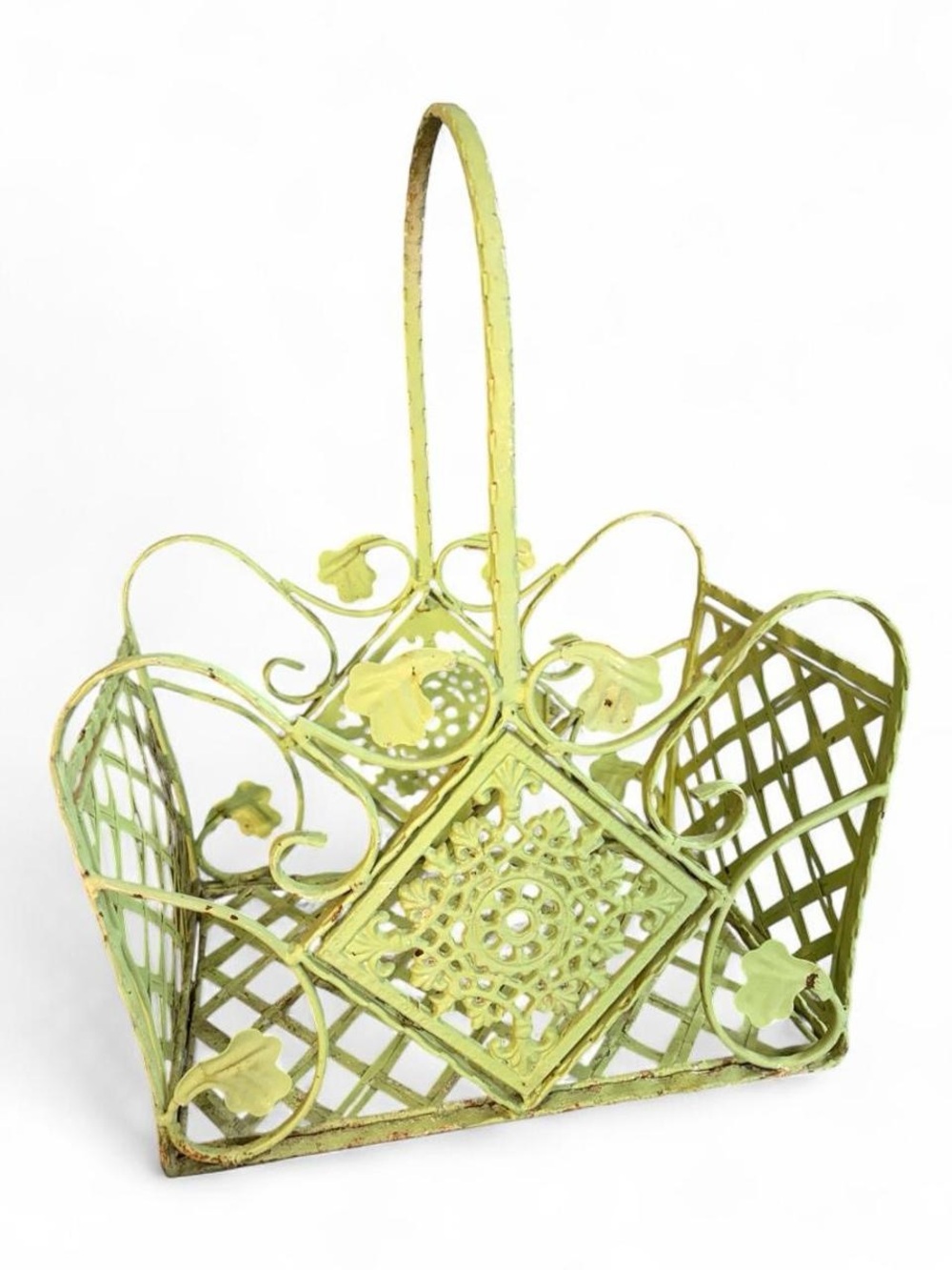 Vintage Cast Wrought Iron Caddy Basket /
Magazine Holder